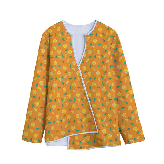 Orange Fruit Slices Pattern Print Long Sleeve Short Coat