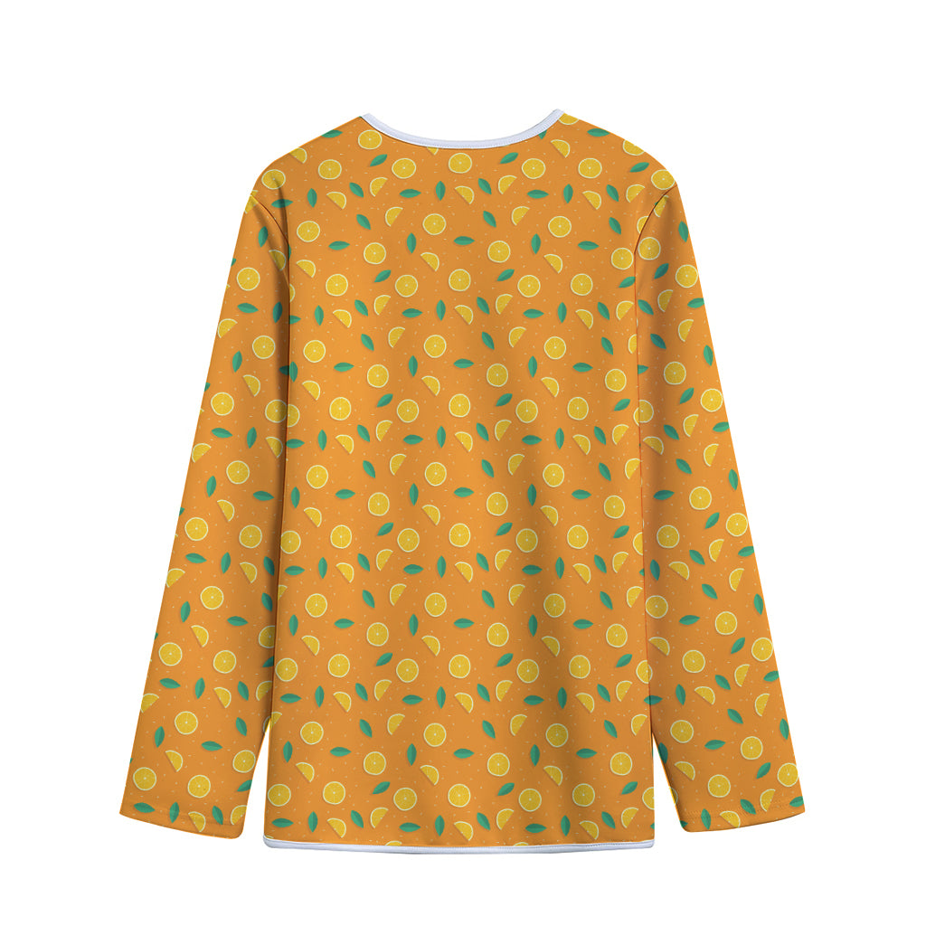 Orange Fruit Slices Pattern Print Long Sleeve Short Coat