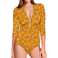 Orange Fruit Slices Pattern Print Long Sleeve Swimsuit