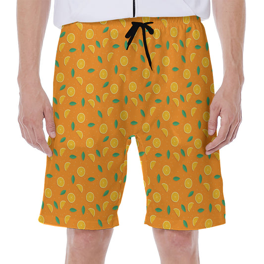 Orange Fruit Slices Pattern Print Men's Beach Shorts