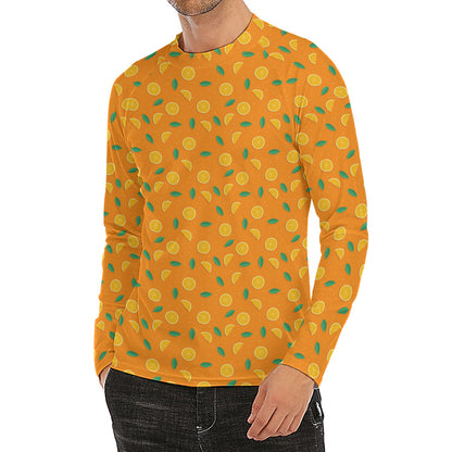Orange Fruit Slices Pattern Print Men's Long Sleeve Rash Guard