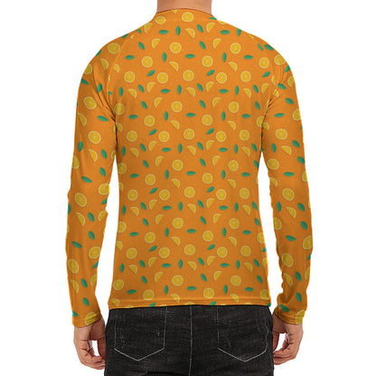 Orange Fruit Slices Pattern Print Men's Long Sleeve Rash Guard