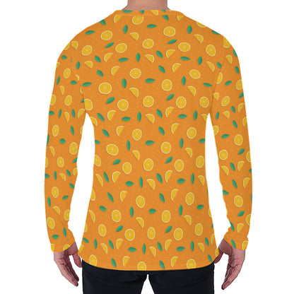 Orange Fruit Slices Pattern Print Men's Long Sleeve T-Shirt