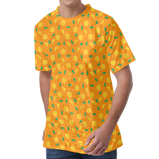 Orange Fruit Slices Pattern Print Men's Velvet T-Shirt