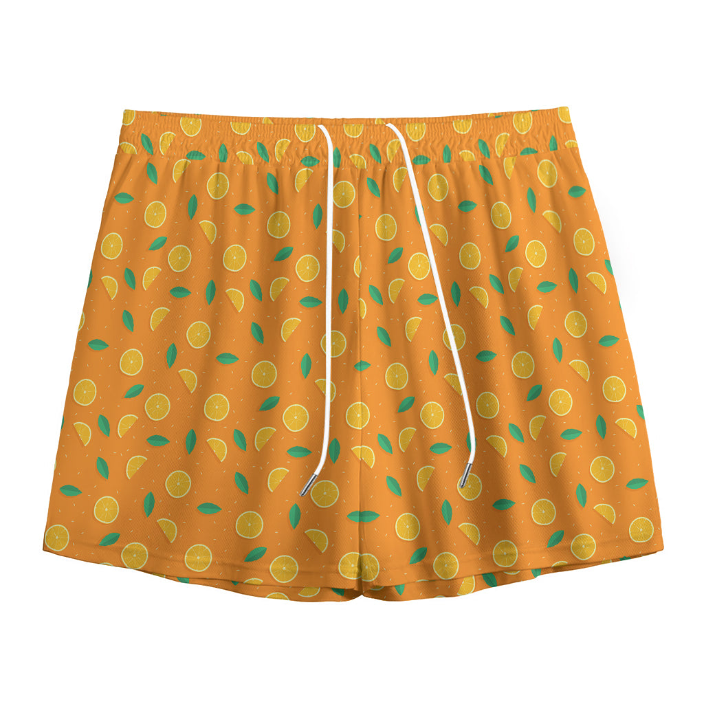 Orange Fruit Slices Pattern Print Mesh Shorts