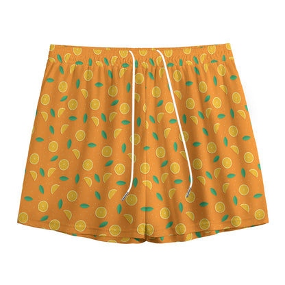 Orange Fruit Slices Pattern Print Mesh Shorts