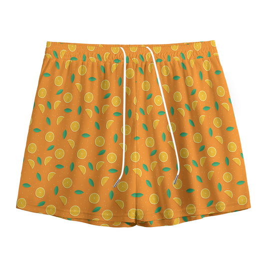 Orange Fruit Slices Pattern Print Mesh Shorts