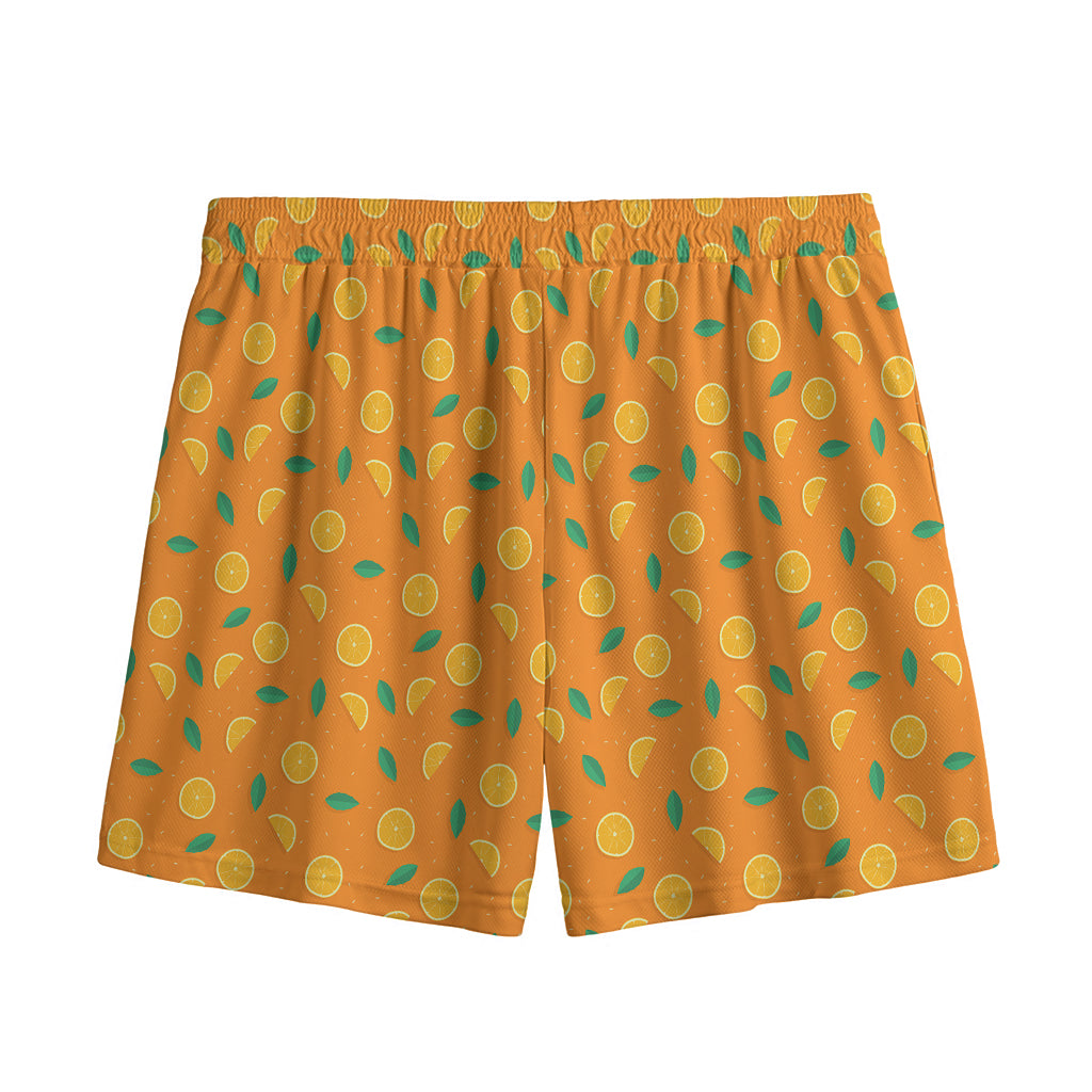 Orange Fruit Slices Pattern Print Mesh Shorts