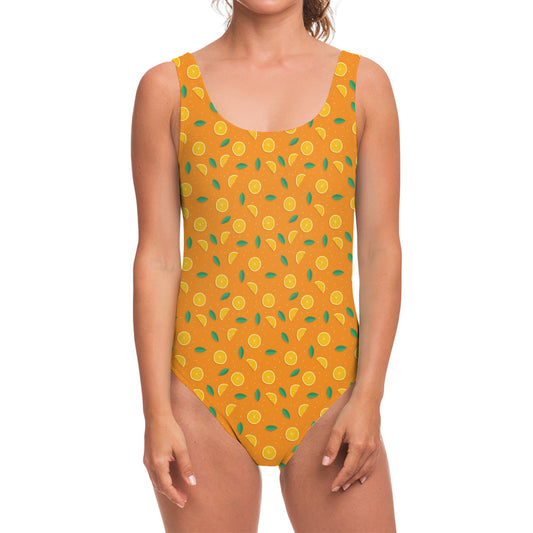 Orange Fruit Slices Pattern Print One Piece Swimsuit