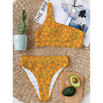 Orange Fruit Slices Pattern Print One Shoulder Bikini Top
