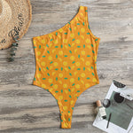 Orange Fruit Slices Pattern Print One Shoulder Bodysuit