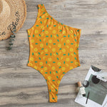 Orange Fruit Slices Pattern Print One Shoulder Bodysuit