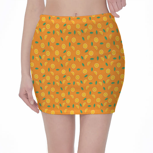 Orange Fruit Slices Pattern Print Pencil Mini Skirt