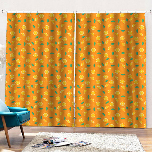 Orange Fruit Slices Pattern Print Pencil Pleat Curtains