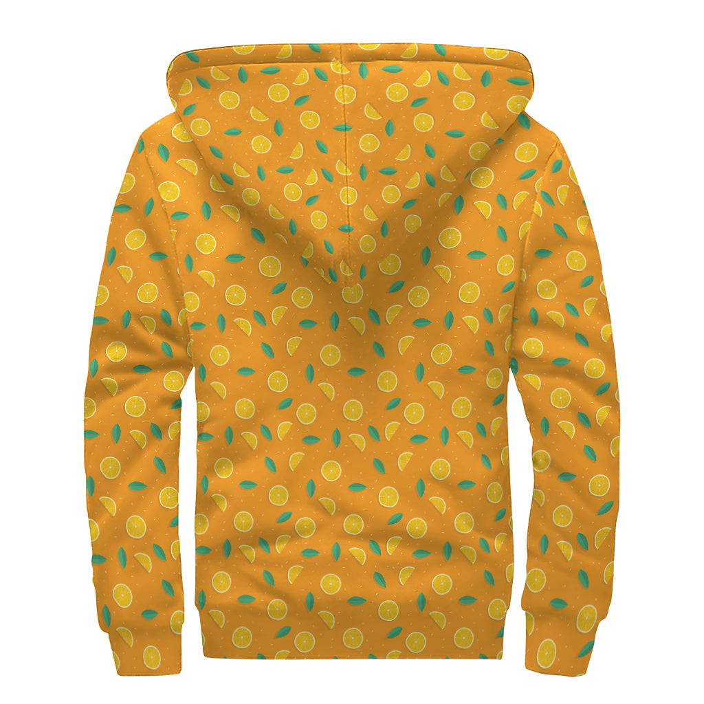 Orange Fruit Slices Pattern Print Sherpa Lined Zip Up Hoodie