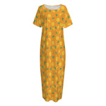 Orange Fruit Slices Pattern Print Short Sleeve Long Nightdress