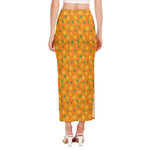 Orange Fruit Slices Pattern Print Side Slit Maxi Skirt