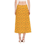 Orange Fruit Slices Pattern Print Side Slit Midi Skirt