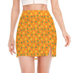 Orange Fruit Slices Pattern Print Side Slit Mini Skirt