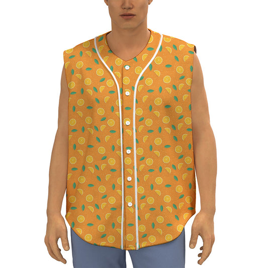Orange Fruit Slices Pattern Print Sleeveless Baseball Jersey