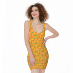 Orange Fruit Slices Pattern Print Sleeveless Bodycon Dress