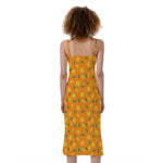 Orange Fruit Slices Pattern Print Slim Fit Midi Cami Dress