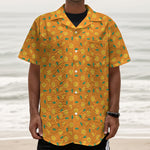 Orange Fruit Slices Pattern Print Textured Short Sleeve Shirt