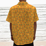 Orange Fruit Slices Pattern Print Textured Short Sleeve Shirt