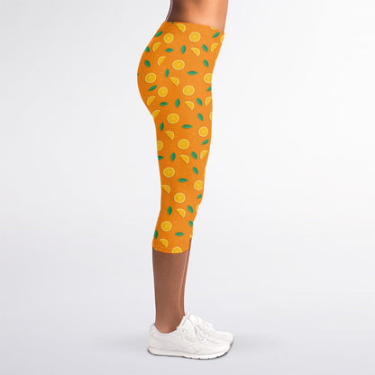 Orange Fruit Slices Pattern Print Women's Capri Leggings