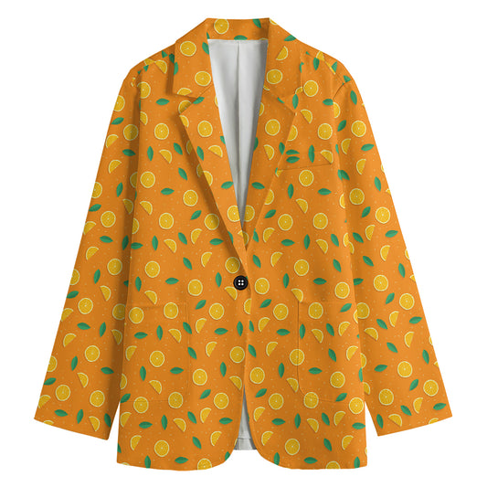 Orange Fruit Slices Pattern Print Women's Cotton Blazer