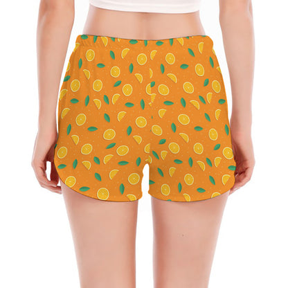 Orange Fruit Slices Pattern Print Women's Split Running Shorts