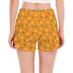 Orange Fruit Slices Pattern Print Women's Split Running Shorts