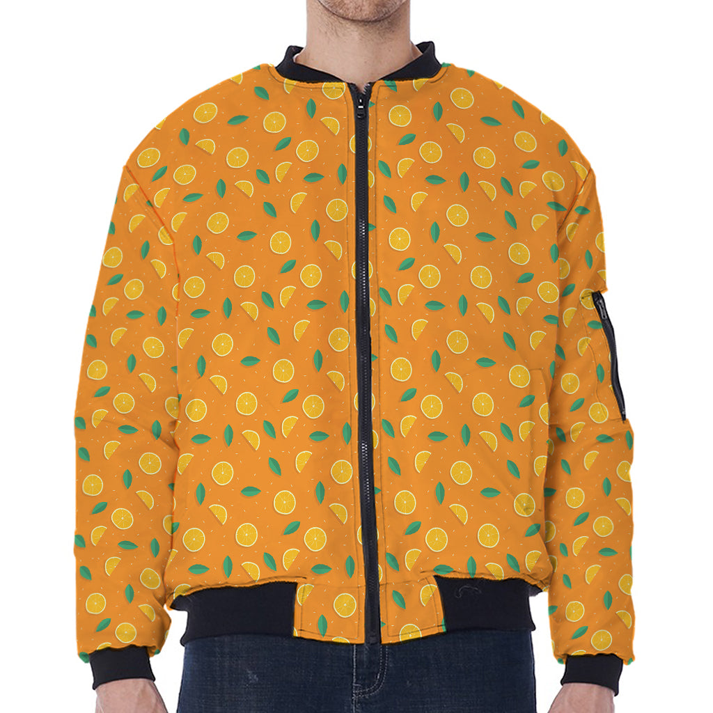 Orange Fruit Slices Pattern Print Zip Sleeve Bomber Jacket