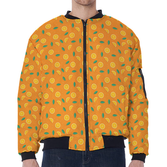 Orange Fruit Slices Pattern Print Zip Sleeve Bomber Jacket