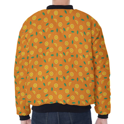Orange Fruit Slices Pattern Print Zip Sleeve Bomber Jacket