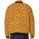 Orange Fruit Slices Pattern Print Zip Sleeve Bomber Jacket