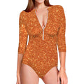 Orange (NOT Real) Glitter Print Long Sleeve Swimsuit