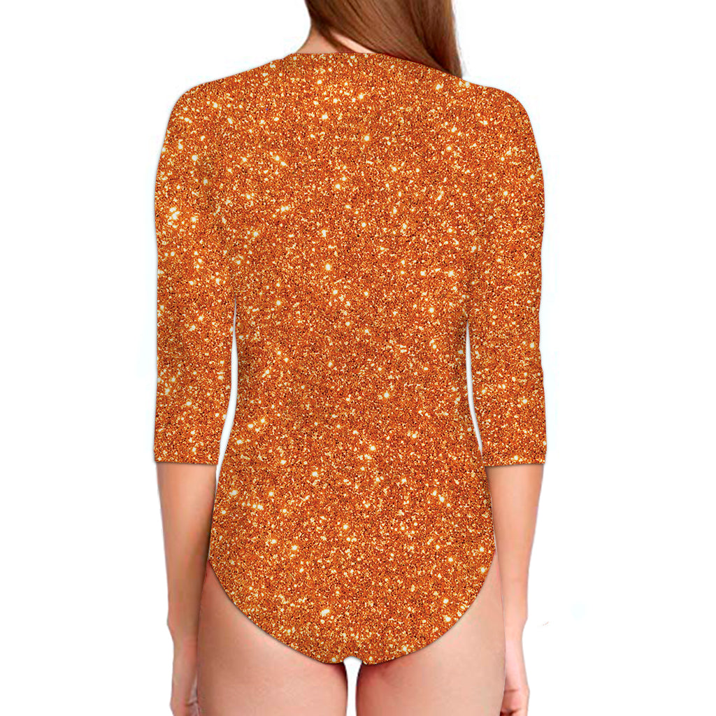 Orange Glitter Artwork Print (NOT Real Glitter) Long Sleeve Swimsuit