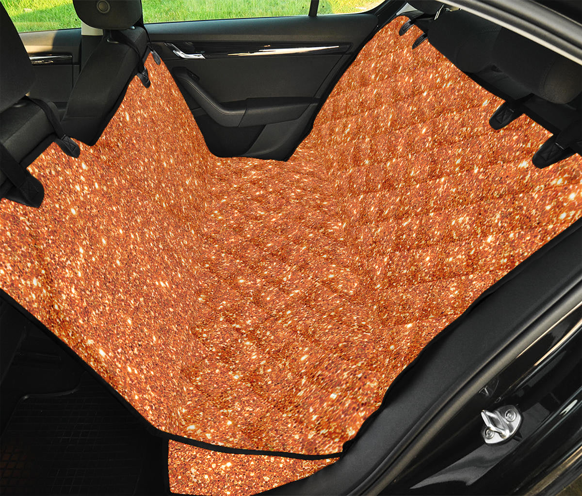 Orange (NOT Real) Glitter Print Pet Car Back Seat Cover