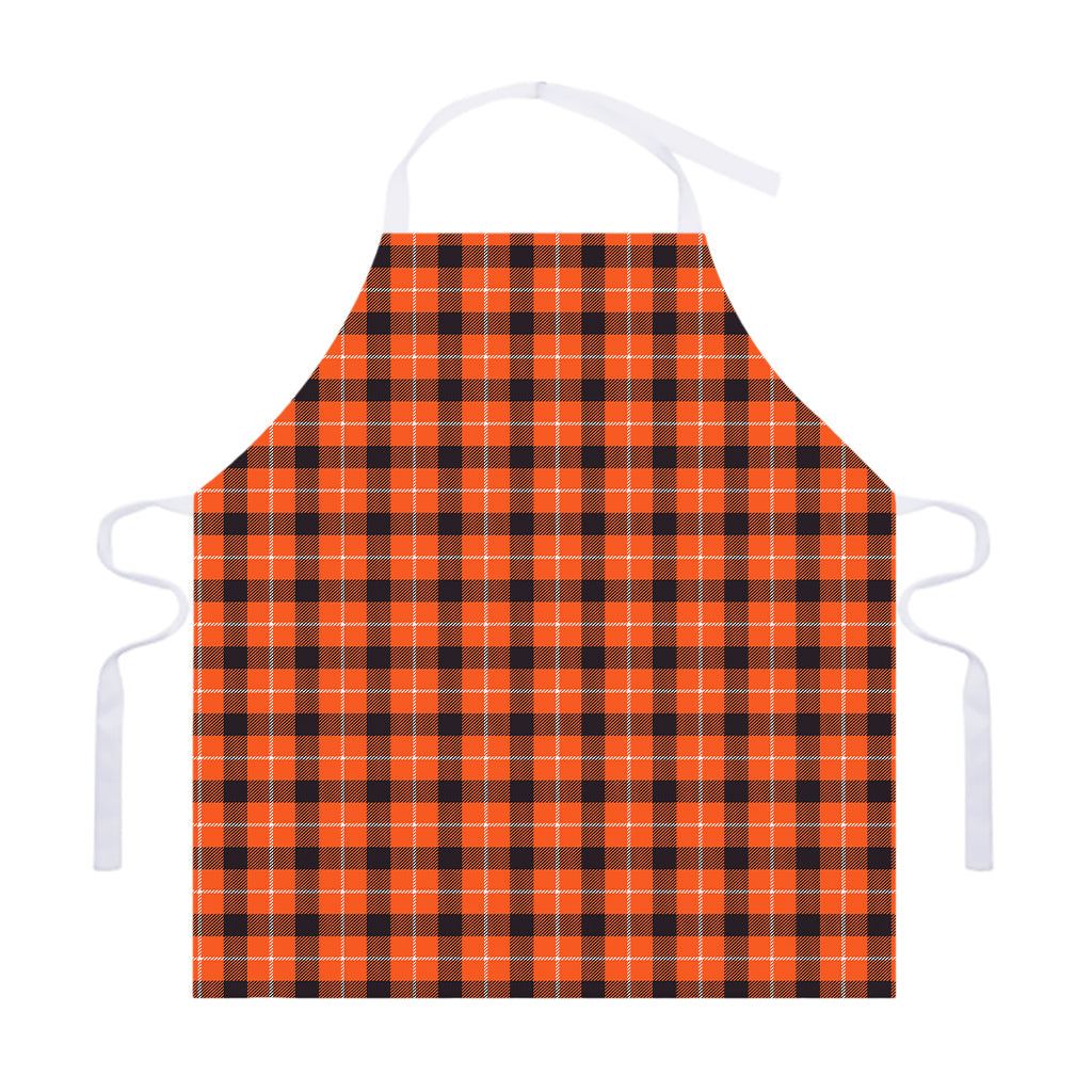 Orange Grey And White Plaid Print Adjustable Apron