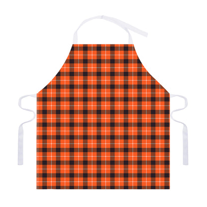 Orange Grey And White Plaid Print Adjustable Apron