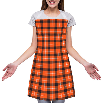 Orange Grey And White Plaid Print Adjustable Apron