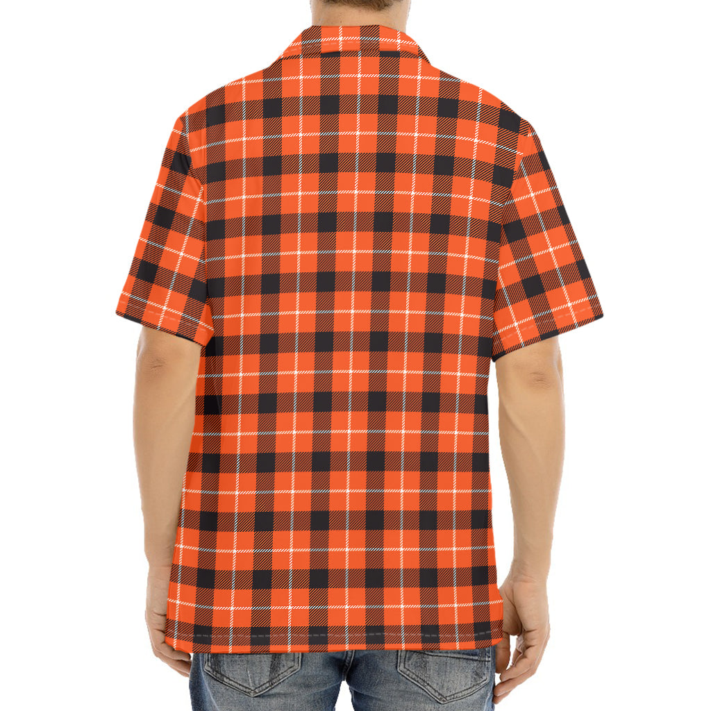 Orange Grey And White Plaid Print Aloha Shirt