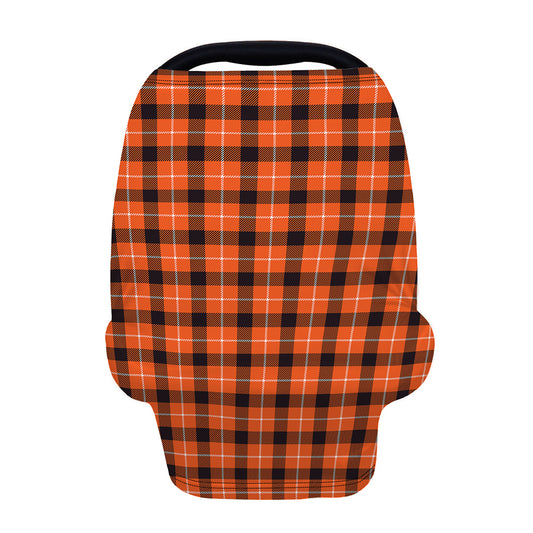 Orange Grey And White Plaid Print Baby Seat Cover