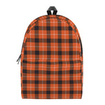 Orange Grey And White Plaid Print Backpack