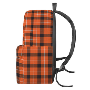 Orange Grey And White Plaid Print Backpack