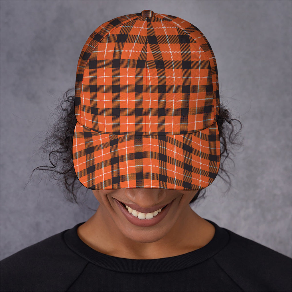 Orange Grey And White Plaid Print Baseball Cap