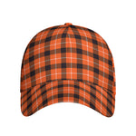 Orange Grey And White Plaid Print Baseball Cap