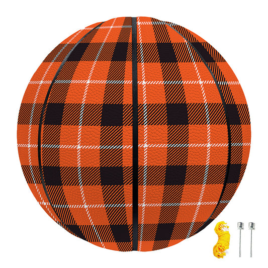 Orange Grey And White Plaid Print Basketball