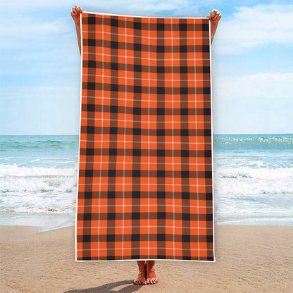 Orange Grey And White Plaid Print Beach Towel